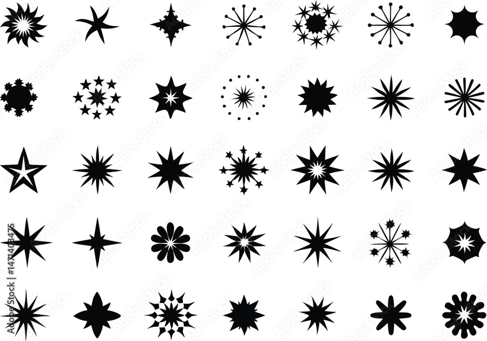 Set of sparkling stars icons. decorative twinkle and bursts forms, abstract shining flash symbols, glowing light effect vector graphic elements collection Set of sparkling stars icons. decorative twinkle and bursts forms, abstract shining flash symbols, glowing light effect vector graphic elements collection
