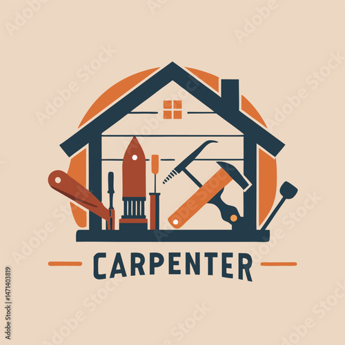 Carpenter logo vector with tools and house illustration showcasing craftsmanship and skill in woodworking for trades and services
