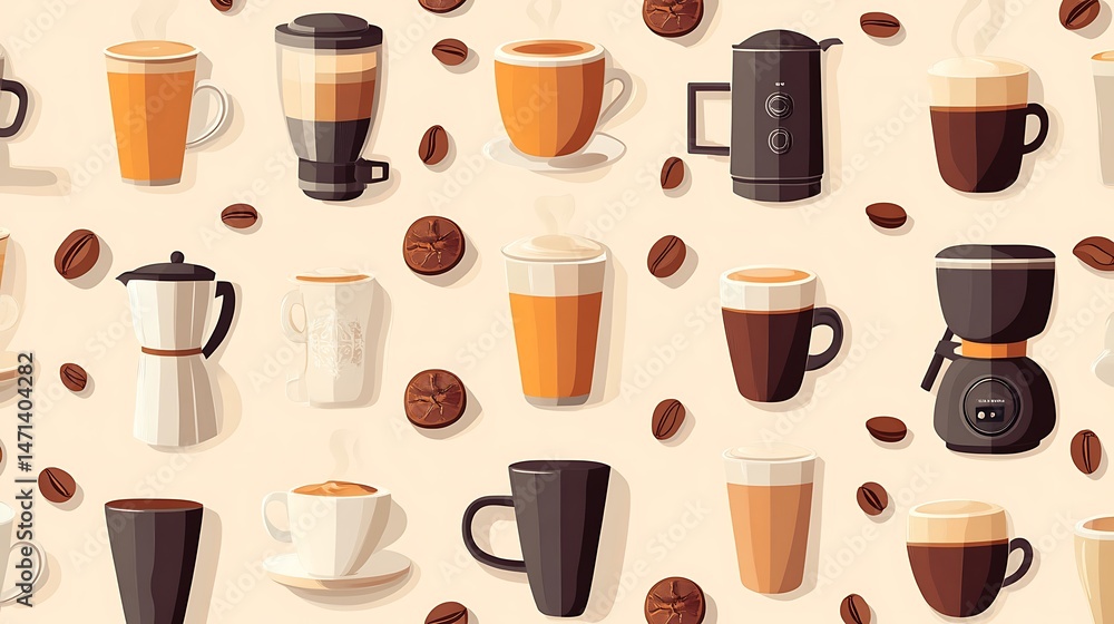 Coffee Drinks Seamless Pattern. Coffee Drinks Seamless Pattern.