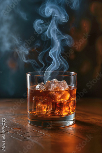 Smoked Old Fashioned Cocktail in Moody Cinematic Lighting.