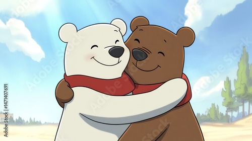 Two adorable bears embrace warmly a heartwarming scene of friendship and love