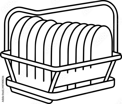 dish rack outline vector illustration, line art