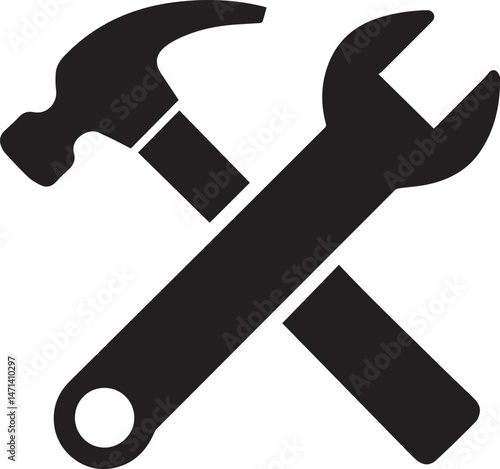 A scalable hammer and wrench icon perfect for repair service logos, tool brand design, or industrial application graphics, ensuring high-quality reproduction.