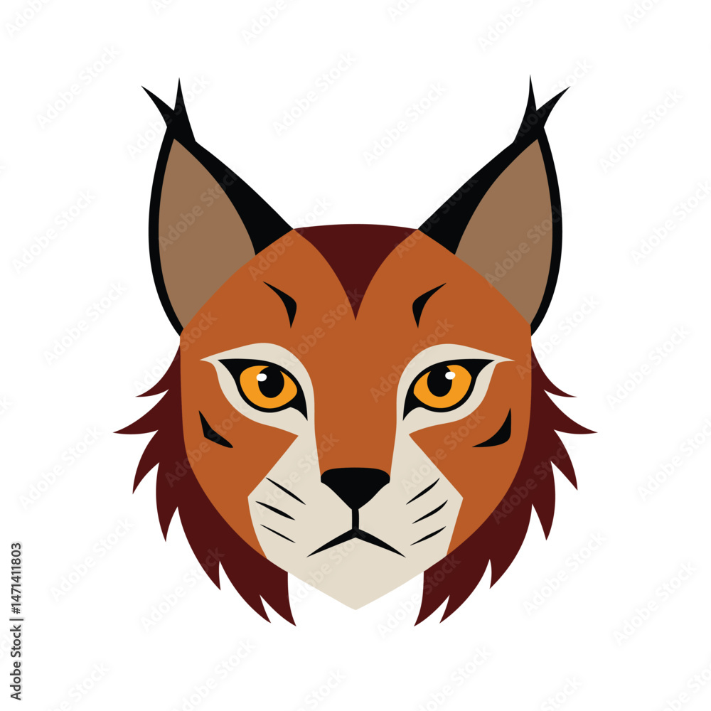 Fototapeta premium Cartoon illustration of a lynx head portrait depicting a wild cat in a simple graphic style
