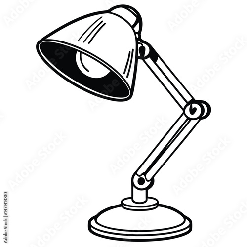 Classic Desk Lamp in Monochrome: A timeless black and white depiction of a traditional desk lamp, exuding simplicity and functional elegance.