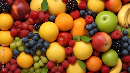 colorful mixed fruits used as background. Generated with AI
