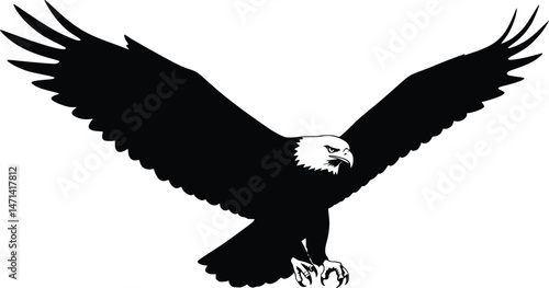 Silhouette of a soaring eagle with extended wings and sharp talons, representing freedom, strength, and precision in flight