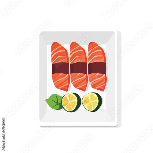 My Simple flat 2D illustration of a sashimi collection isolated on a transparent background, vector, flat design, animation design, simple flat 2D icon, clipart