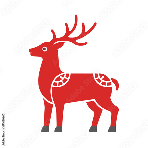 Festive red deer illustration with decorative elements for christmas holiday designs