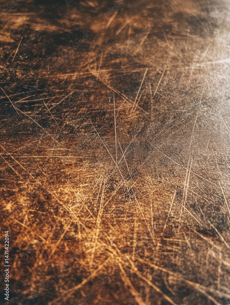 Obraz premium Worn wooden surface showing scratches and wear close up abstract texture background design element