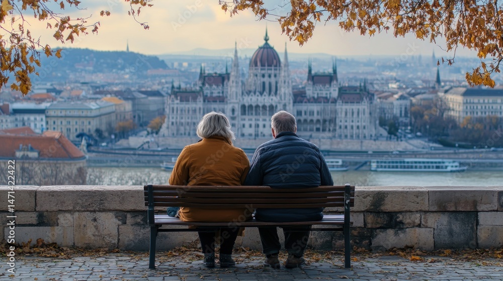 Obraz premium Budapest Panorama: A Couple's Serene Autumn View