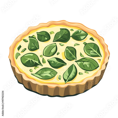 My Simple flat 2D illustration of a spinach quiche isolated on a transparent background, vector, flat design, animation design, simple flat 2D icon, clipart