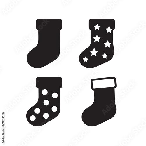 christmas stocking silhouette vector design set