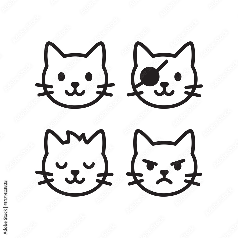 Fototapeta premium cat face silhouette icon vector collection