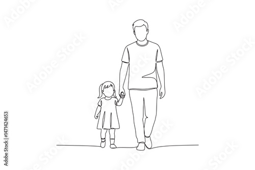 One continuous line drawing of Father and Daughter Walking Together