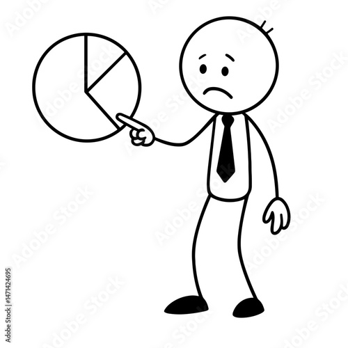 Unhappy businessman pointing at pie chart