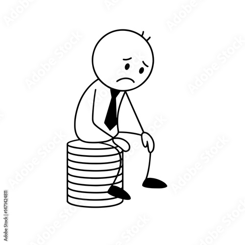 Lonely businessman sitting on money stack