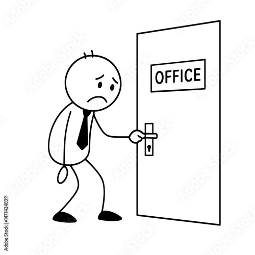 Tired man entering office reluctantly