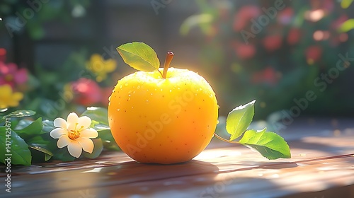 The Golden Apple A Symbol of Abundance and Natural Harmony Amidst Flourishing Flora In A Serene Outdoor Garden Display