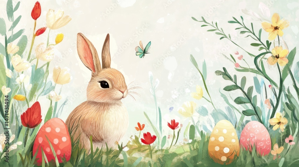 Adorable Easter Bunny in a Spring Meadow Adorable Easter Bunny in a Spring Meadow