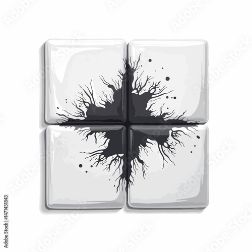 Black mold on white tiles, stark contrast and hygiene concern