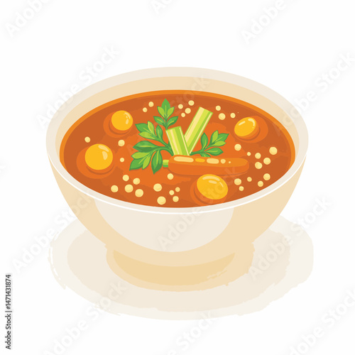 Cozy bowl of barley soup with carrots and celery, wholesome comfort