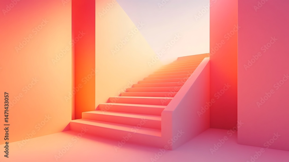 Fototapeta premium Pink Staircase with Abstract Interior. (1)