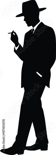 Silhouette of a gentleman in a suit smoking a pipe,  isolated vector illustration