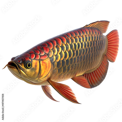 3d arowana fish white background