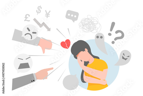 stress woman have headache,vector illustration in mental health concept 