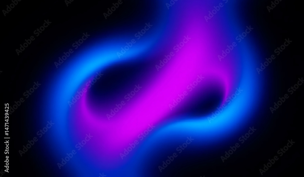 Abstract image of blurred purple and blue light shapes against a dark black background space Abstract image of blurred purple and blue light shapes against a dark black background space