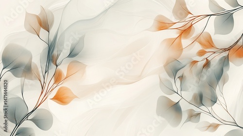 Delicate, ethereal leaves and branches on a soft, flowing background