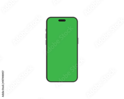 Smartphone mockup ser. Green Screen mobile phone vector isolated on white background. Device front view.