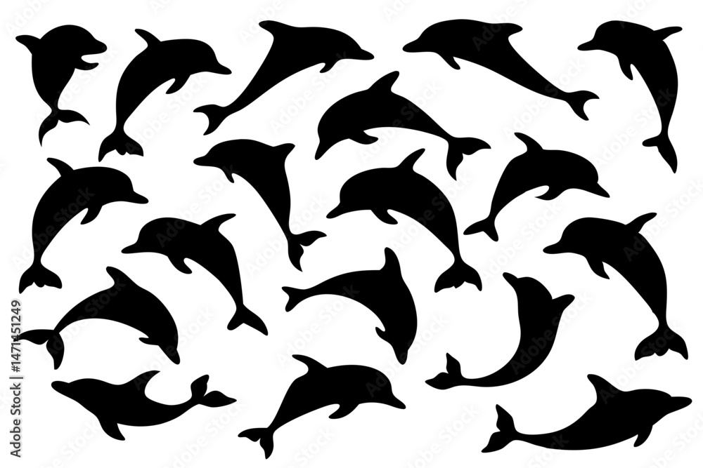 Obraz premium Set of Dolphin Silhouettes for Marine Themed Design, Logo and Branding Projects