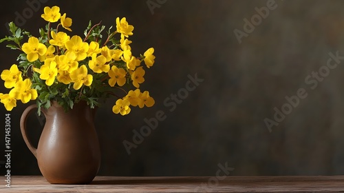 Wallpaper Mural Vibrant yellow flowers in rustic vase, cheerful arrangement enhancing cozy indoor space, perfect for home decor inspiration. Torontodigital.ca