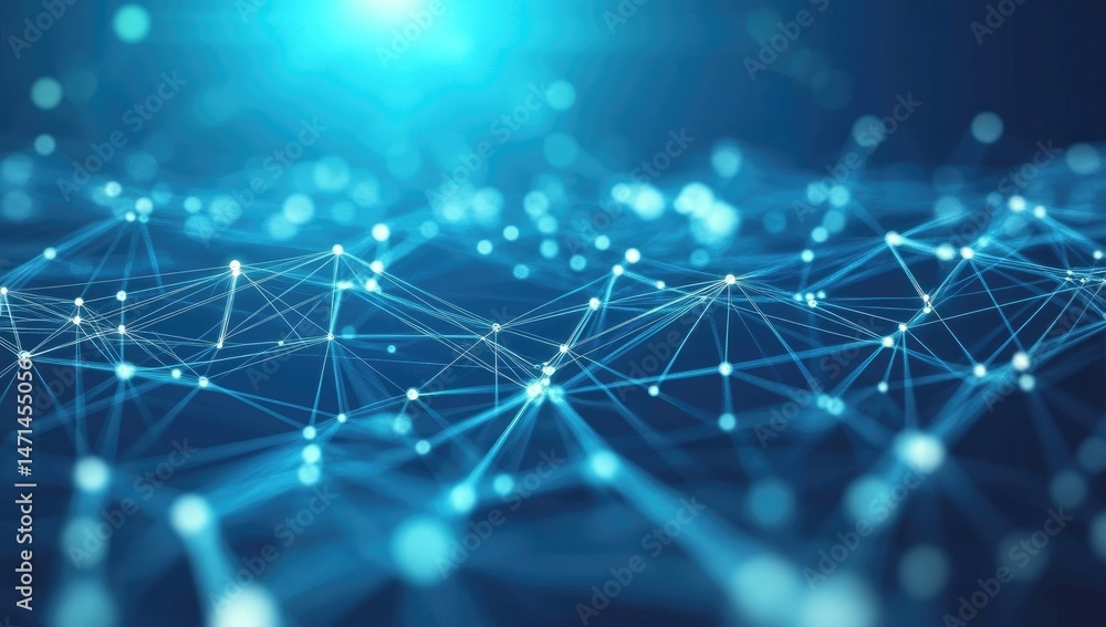 Obraz premium Abstract network visualization; interconnected nodes & lines, glowing, blue