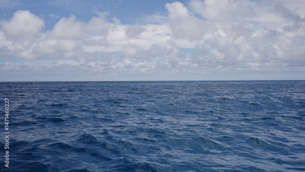 Obraz premium Side view from boat in Indian ocean sailing between Seychelles islands in daytime