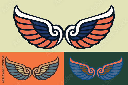 Retro Winged Emblem Vector – Vintage Ornamental Wings Design for Logos, Tattoos & Badges