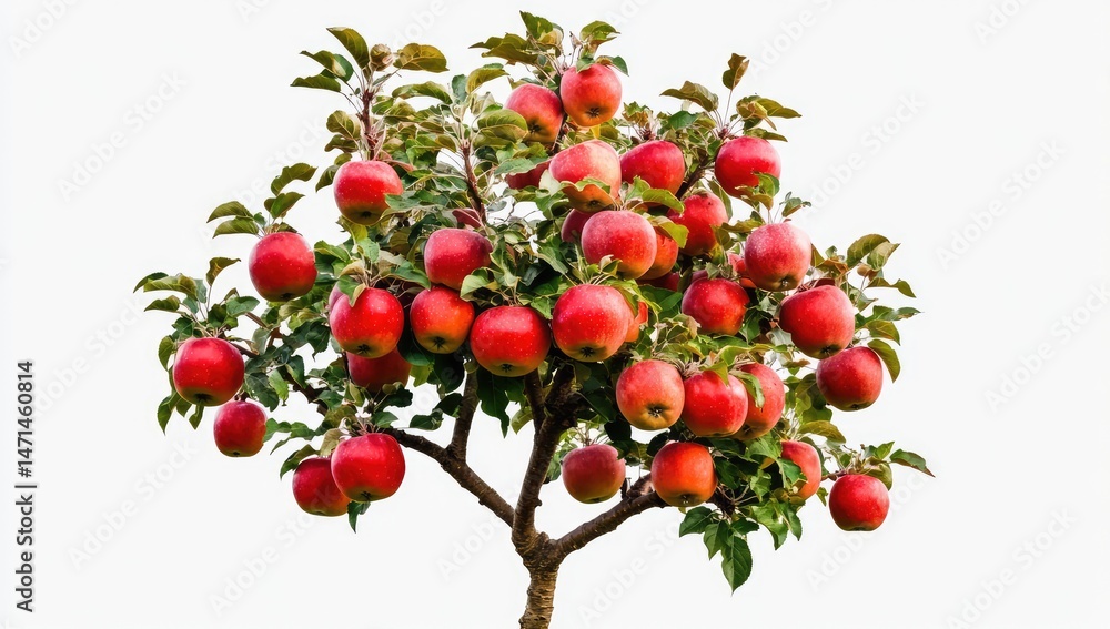 Obraz premium Abundant red apples laden on a small tree, isolated