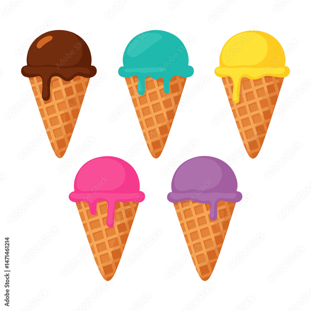 Ice cream in waffle cones, vector illustration Ice cream in waffle cones, vector illustration