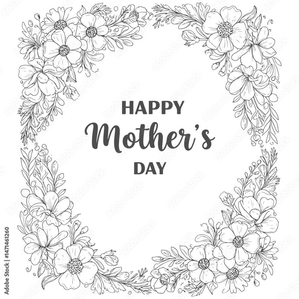 Happy Mother’s Day Square Poster with Dense Hand-Drawn Floral Frame and Vintage Botanical Details
Happy Mother’s Day Square Poster with Dense Hand-Drawn Floral Frame and Vintage Botanical Details