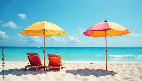Beach tent umbrella providing shade and sun protection on sandy shore , outdoor, coast, landscape