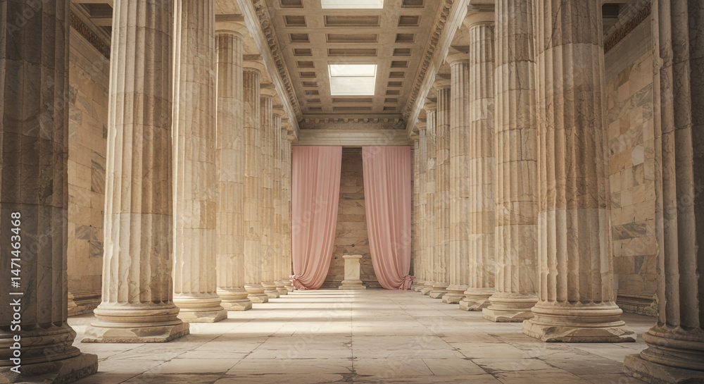 Obraz premium Elegant interior with tall columns and soft lighting.
