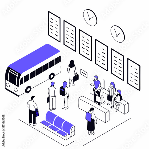 Bus station with people