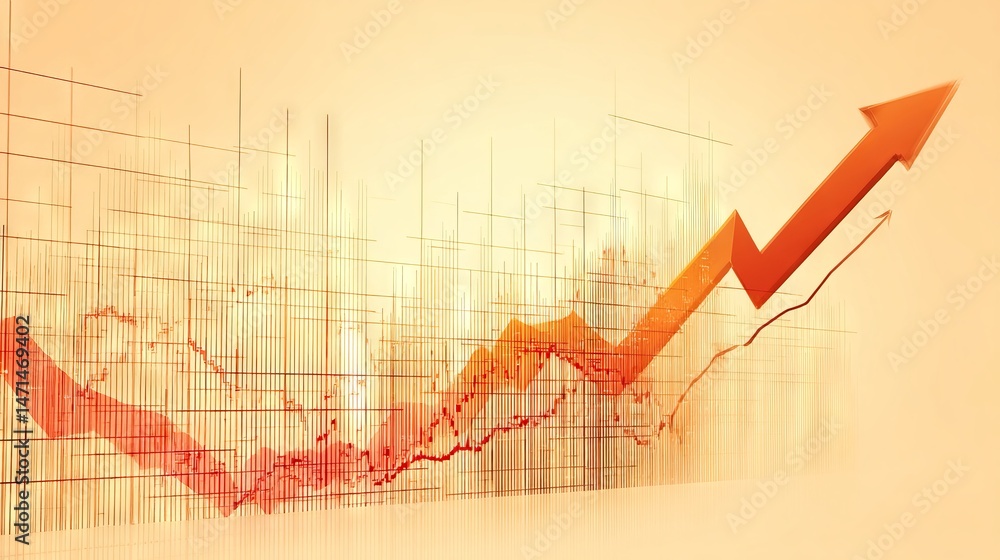Abstract financial chart with rising line graph and arrow on white background Abstract financial chart with rising line graph and arrow on white background