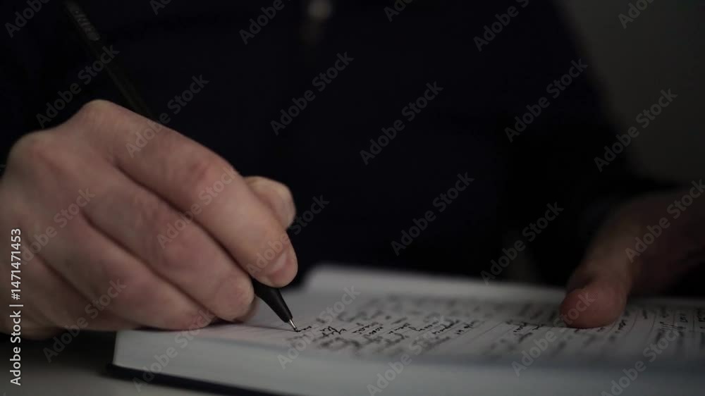 Man Journaling - Focused Handwriting in a Notebook to Self-Help During Depression Man Journaling - Focused Handwriting in a Notebook to Self-Help During Depression