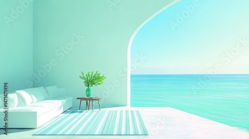 Coastal mint-colored indoor-outdoor living space.