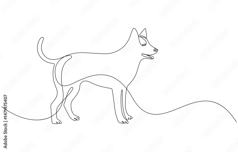 Fototapeta premium abstract dog as one line drawing on white background,dog in continuous line art drawing style