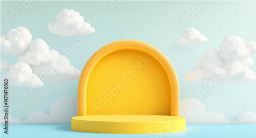 A colorful rainbow brightens the sky as the sun shines through the light clouds in this nature landscape