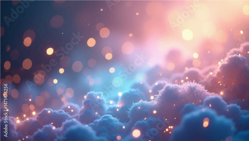 Colorful crowd dancing at concert with bright lights and glowing night party backdrop